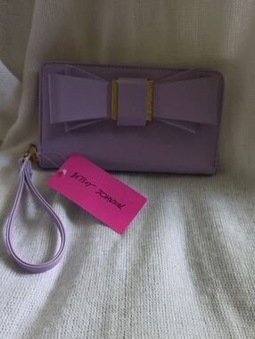 Betsey Johnson Lavender Bow Wristlet Clutch with Gold Accent
